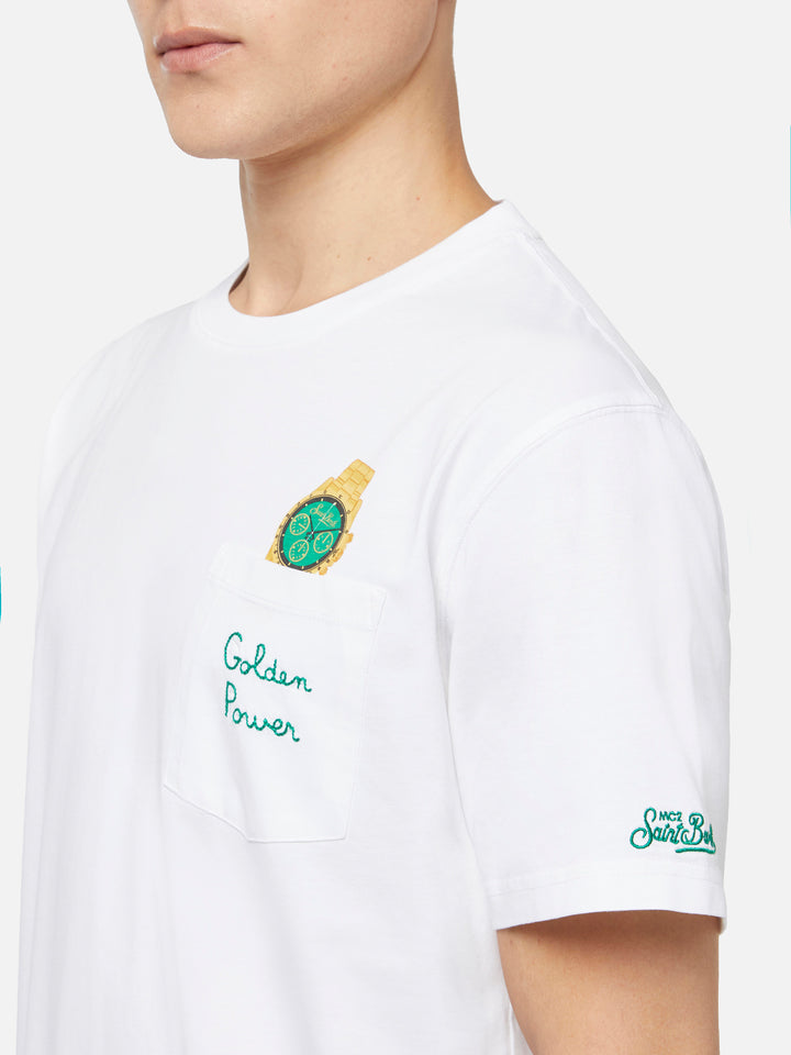 Cotton t-shirt Austin with embroidery and watch print - MC2 Saint Barth