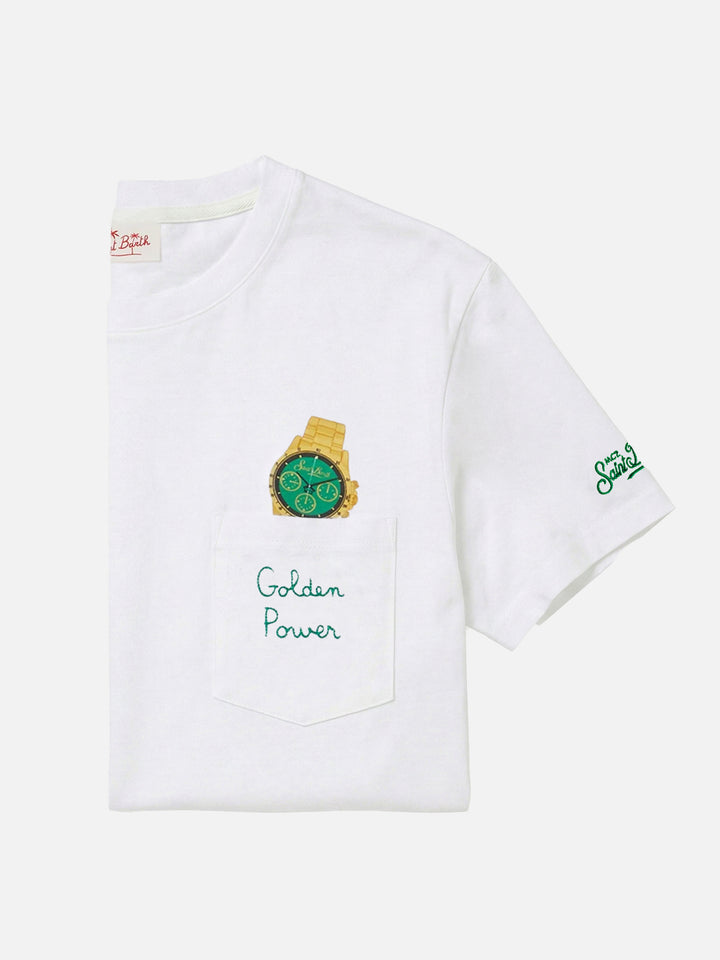 Camiseta de algodón Austin con bordado y estampado de reloj 