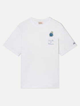 T-shirt Austin blanche avec montre et broderie Ostriche e Bollicine 