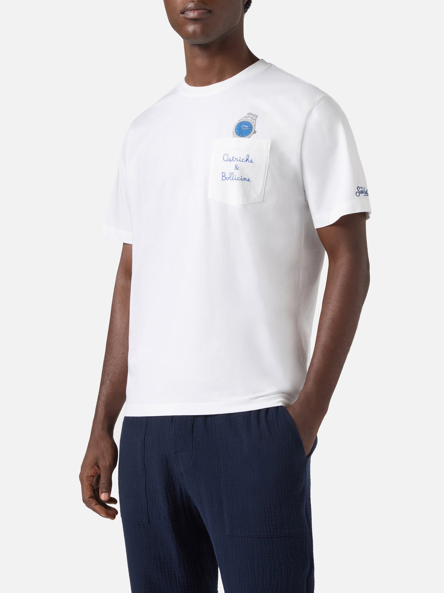 T-shirt Austin blanche avec montre et broderie Ostriche e Bollicine 