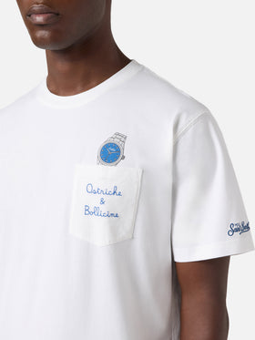 T-shirt Austin blanche avec montre et broderie Ostriche e Bollicine 