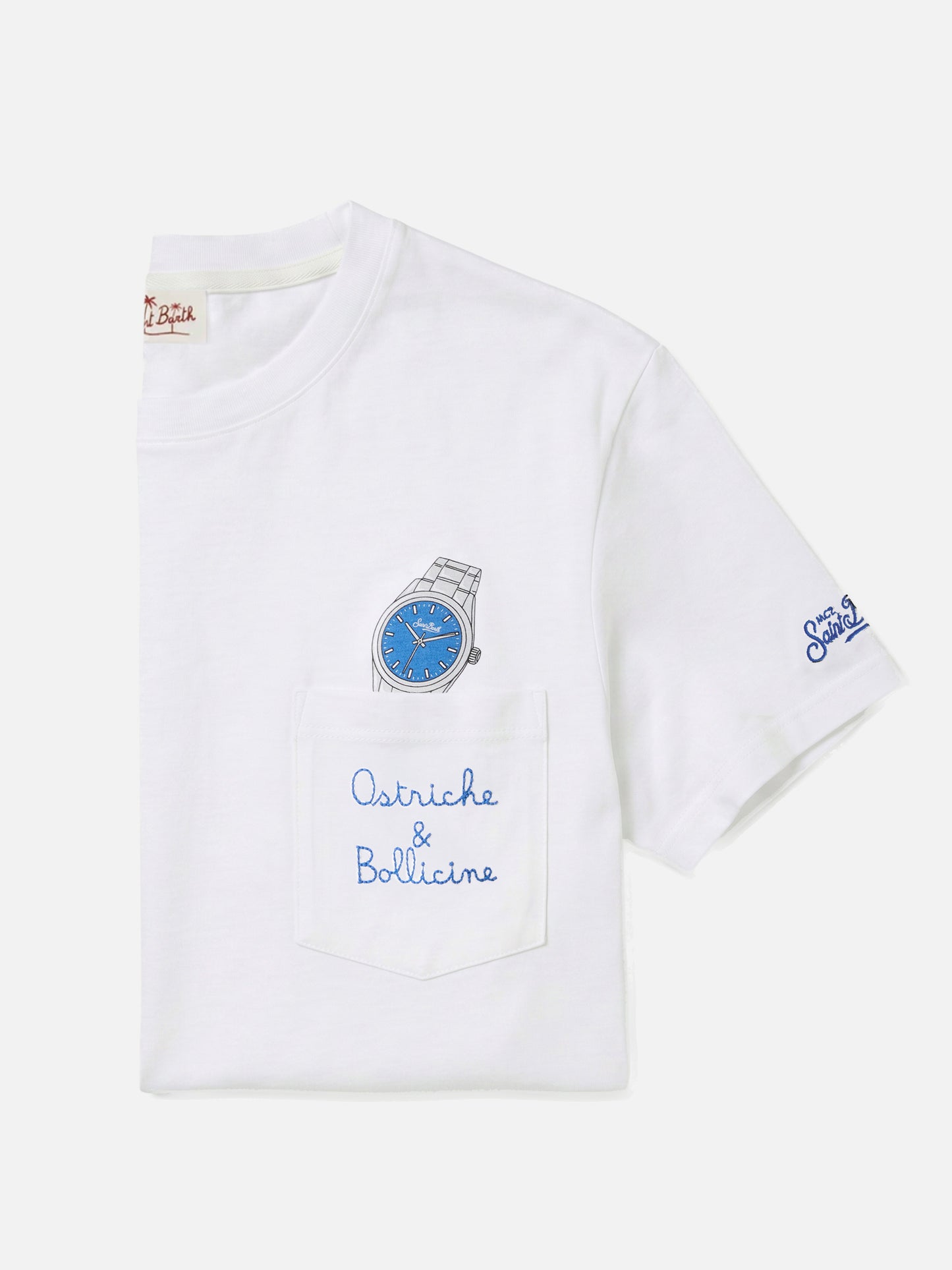 T-shirt Austin blanche avec montre et broderie Ostriche e Bollicine 
