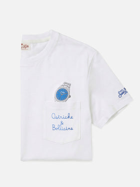 T-shirt Austin blanche avec montre et broderie Ostriche e Bollicine 