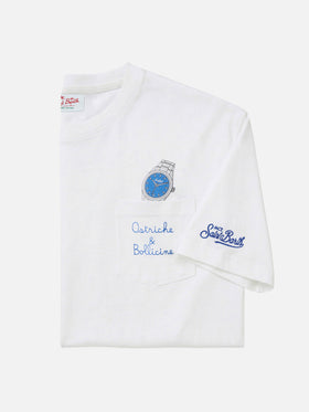 T-shirt Austin blanche avec montre et broderie Ostriche e Bollicine 
