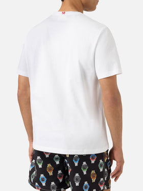 T-shirt Austin blanc avec broderie montre et Freccione 
