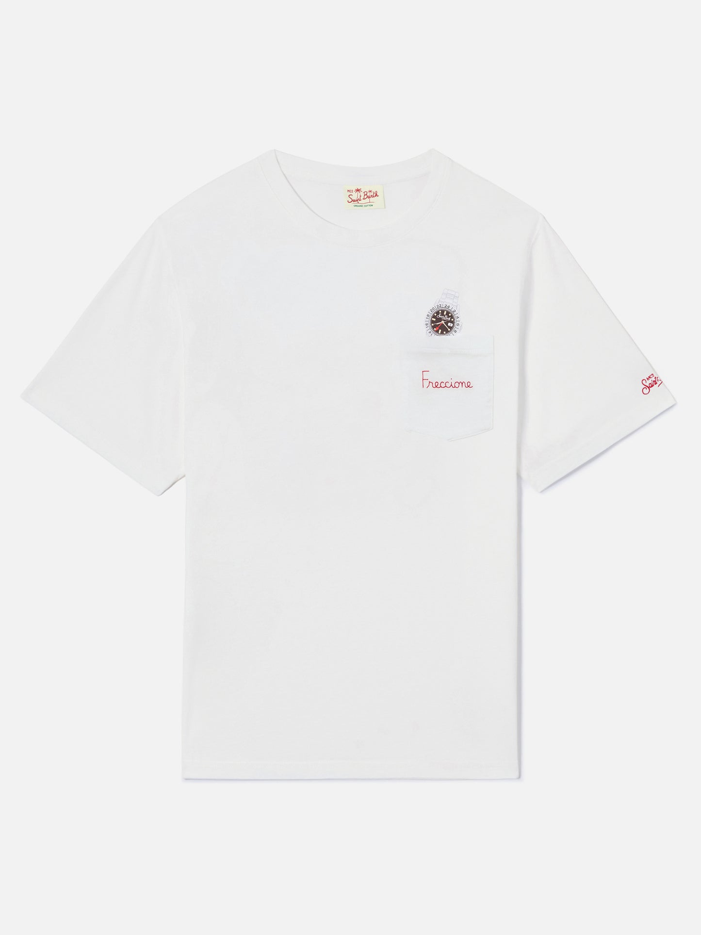 T-shirt Austin blanc avec broderie montre et Freccione 
