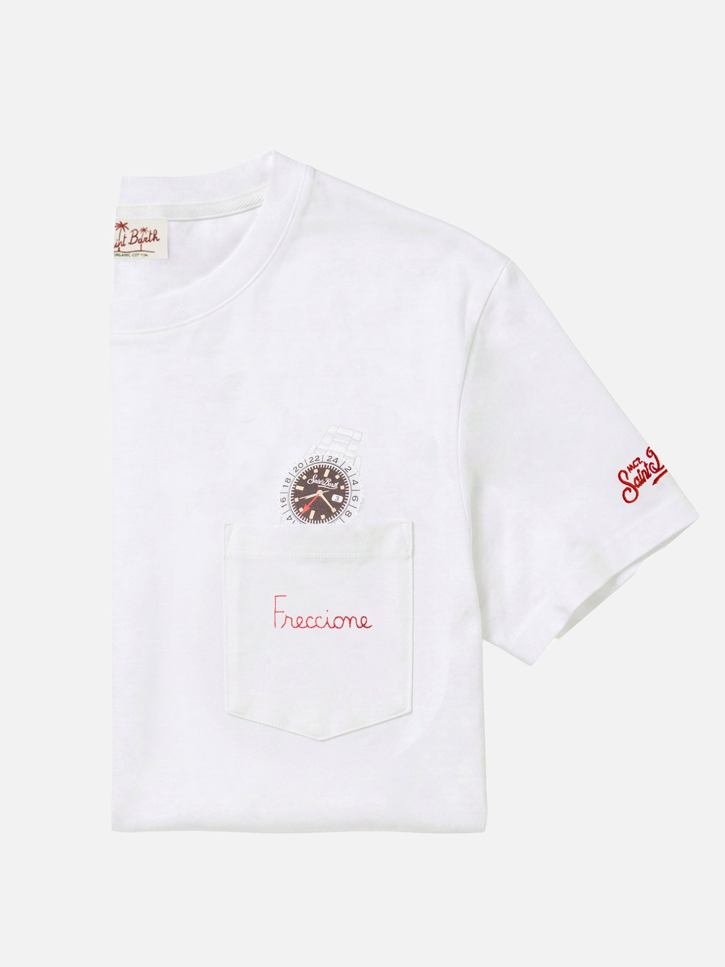 T-shirt Austin blanc avec broderie montre et Freccione 