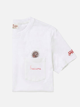 T-shirt Austin blanc avec broderie montre et Freccione 