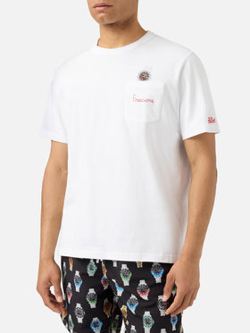 T-shirt Austin blanc avec broderie montre et Freccione 