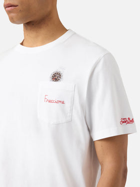 T-shirt Austin blanc avec broderie montre et Freccione 