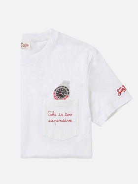 Camiseta de algodón Austin con bordado y estampado de reloj 