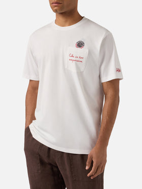 White Austin t-shirt with watch and Coke Is Too Expensive embroidery