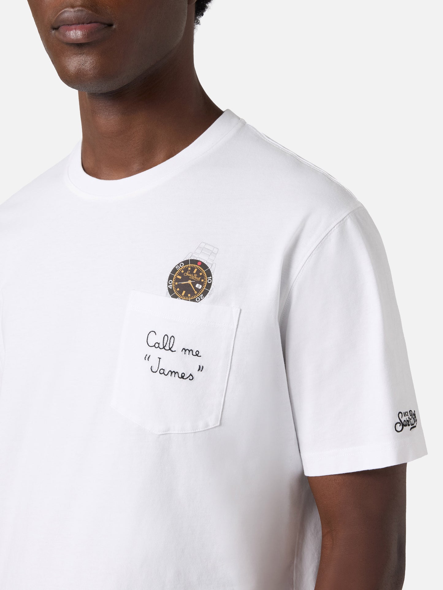 Camiseta Austin blanca con reloj y bordado Call Me James 