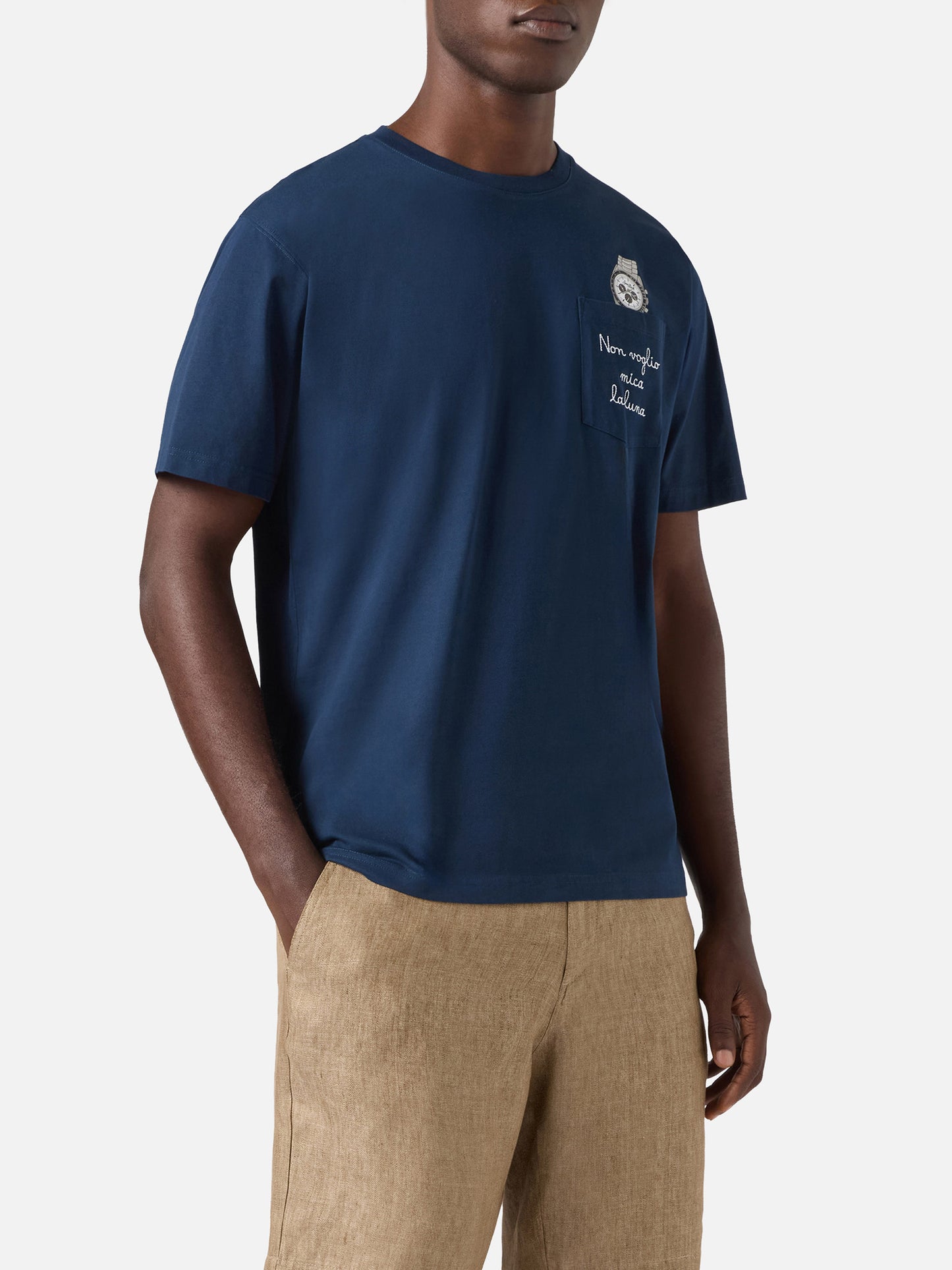 T-shirt Austin bleue avec montre et broderie Non Voglio Mica La Luna 