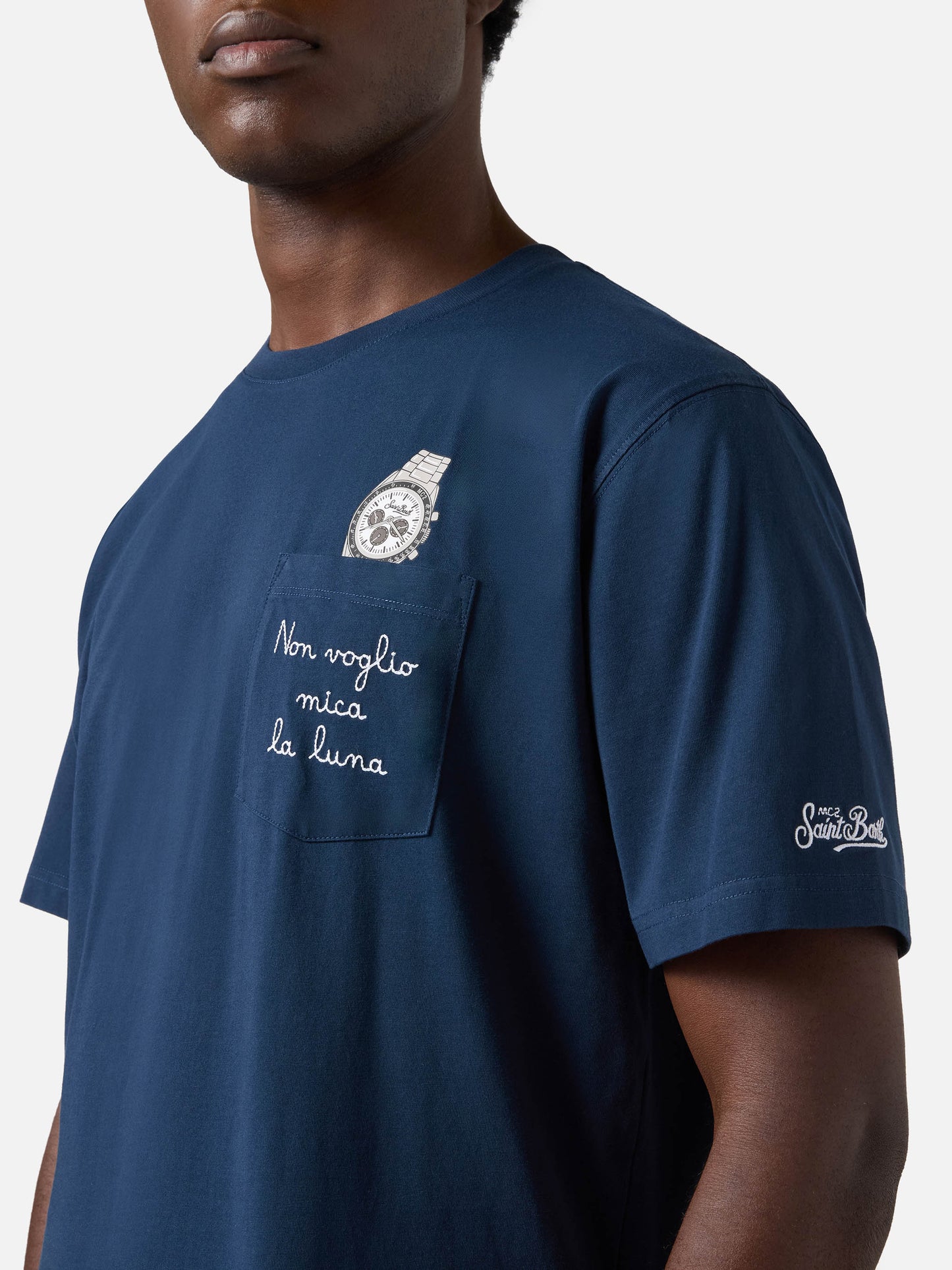 T-shirt Austin bleue avec montre et broderie Non Voglio Mica La Luna 