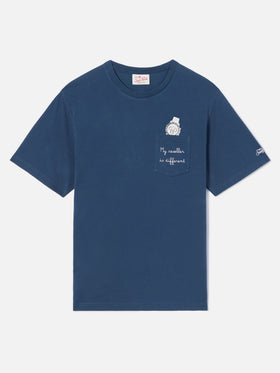 T-shirt Austin bleu avec broderie montre et « My Reseller Is Different » 