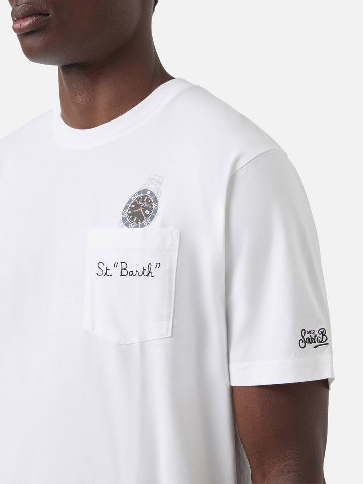 T-shirt Austin blanc avec montre et broderie St. Bart 