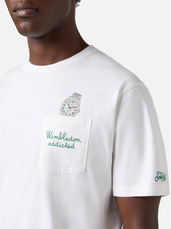 Camiseta Austin blanca con bordado de reloj y Wimbledon Addicted 