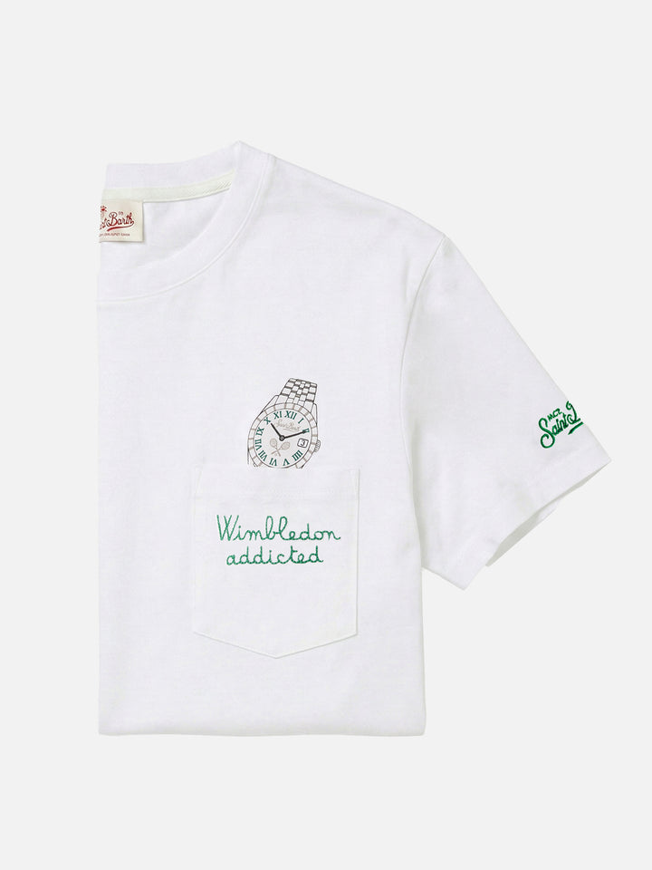 Camiseta Austin blanca con bordado de reloj y Wimbledon Addicted 