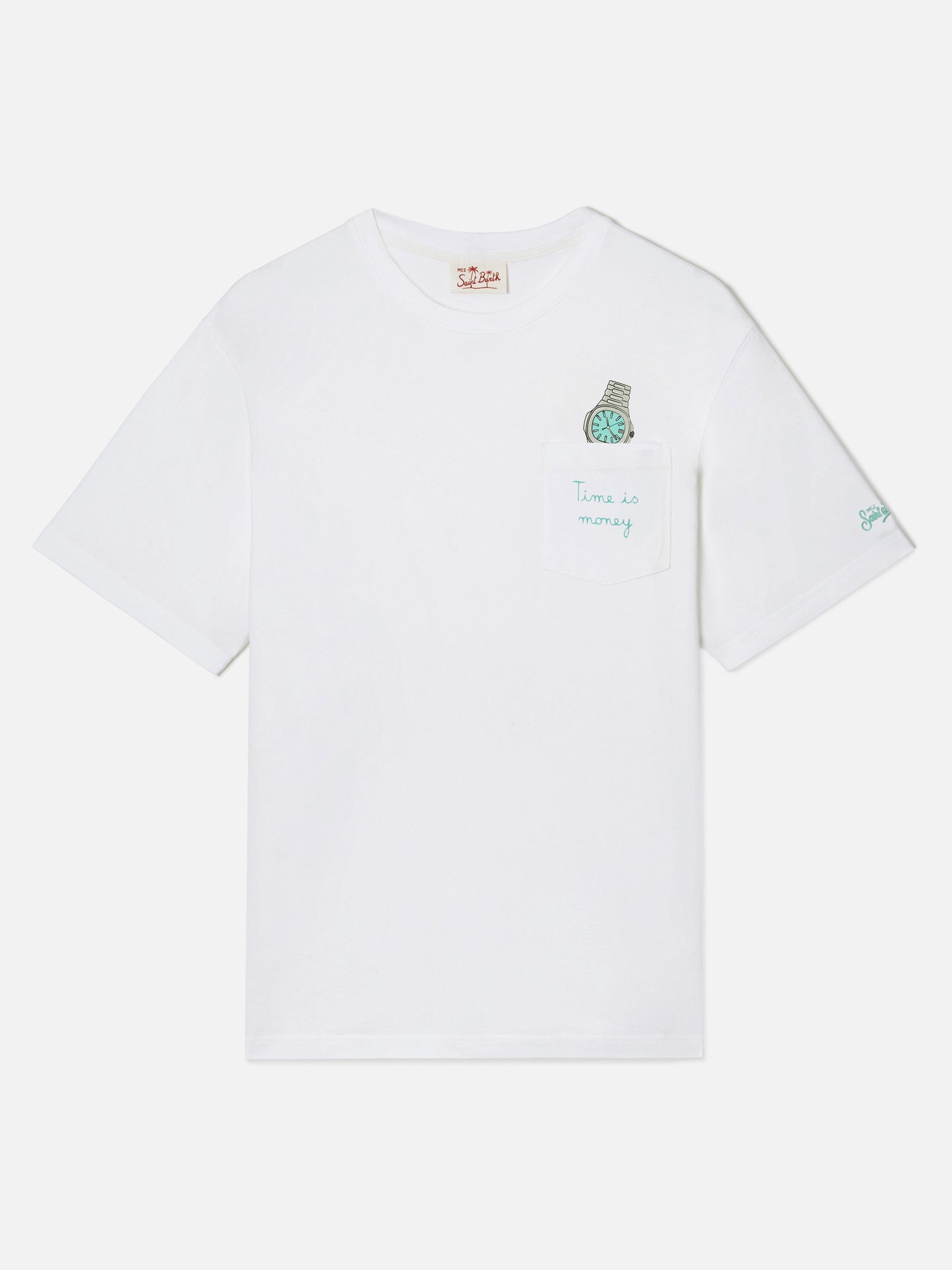 Camiseta Austin blanca con reloj y bordado Time Is Money 