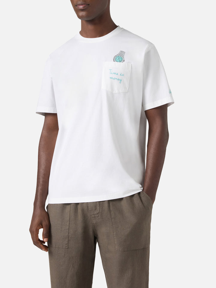 Camiseta Austin blanca con reloj y bordado Time Is Money 