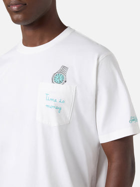 Camiseta Austin blanca con reloj y bordado Time Is Money 