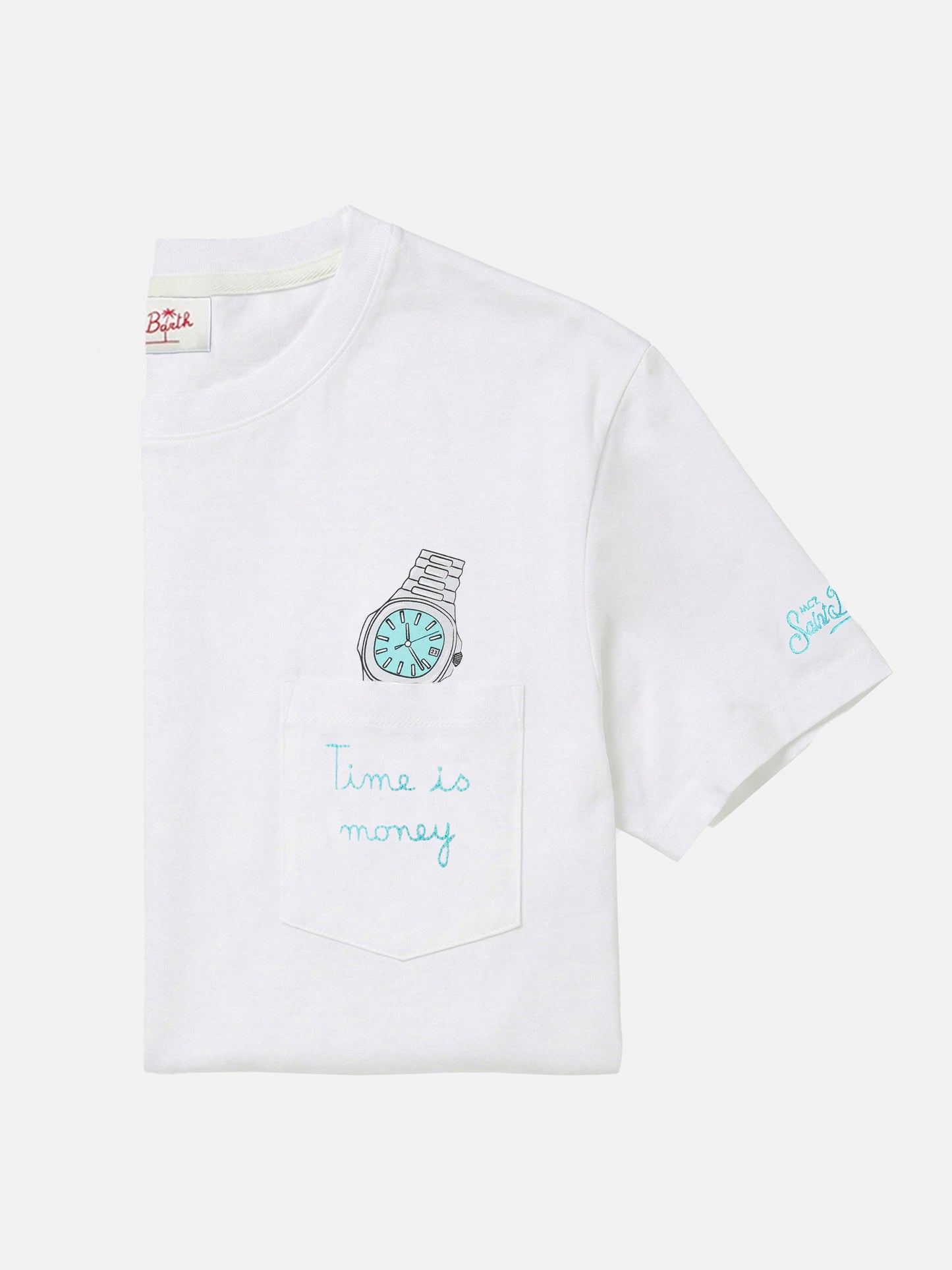 Camiseta Austin blanca con reloj y bordado Time Is Money 
