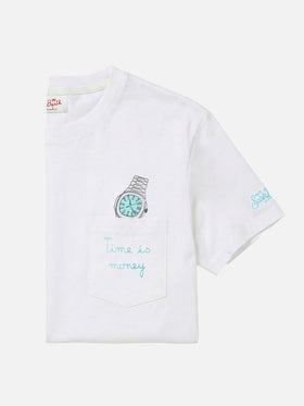 Camiseta Austin blanca con reloj y bordado Time Is Money 