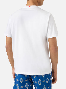White Austin t-shirt with watch and Starduchs embroidery