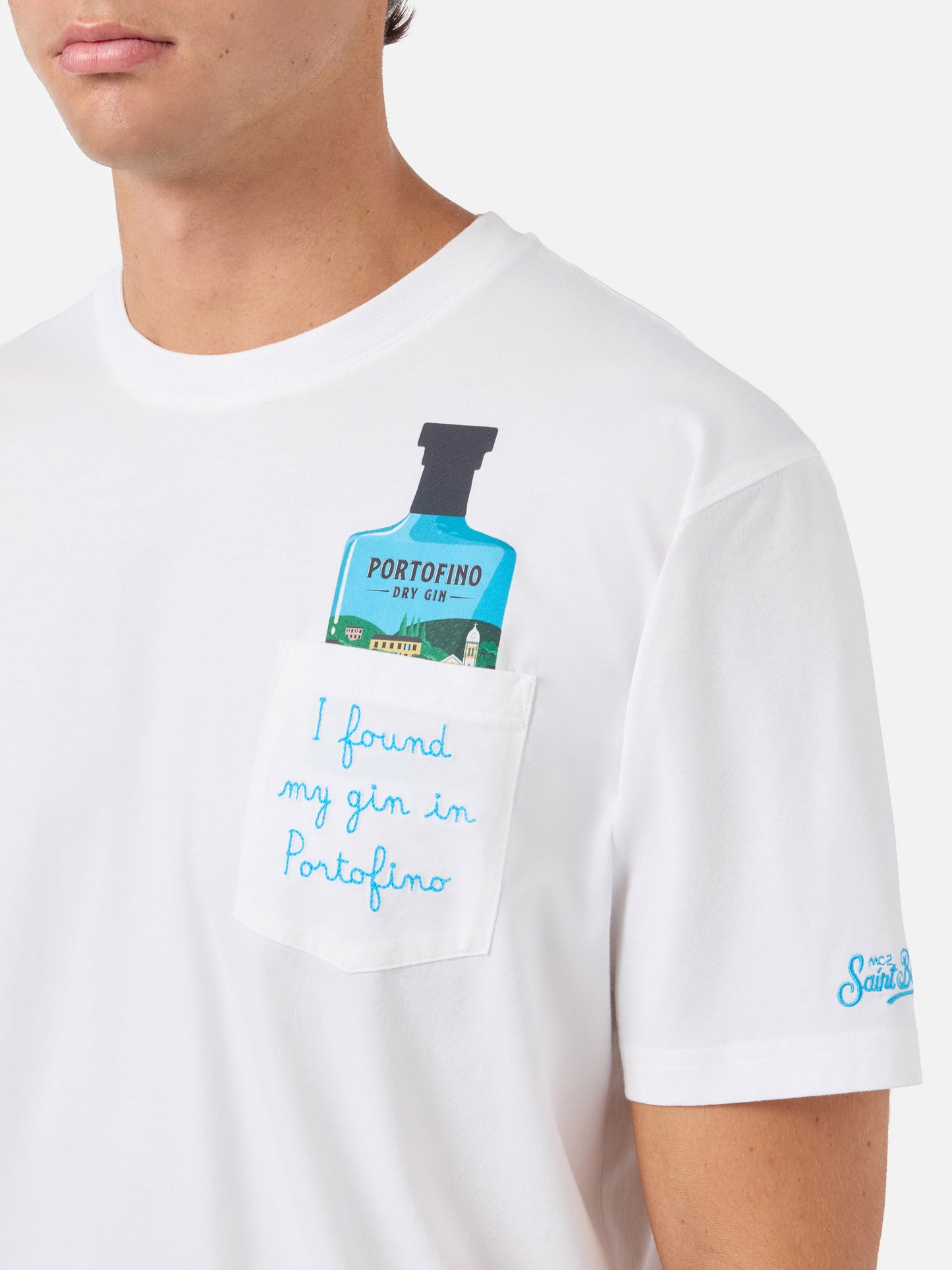 White Austin t-shirt with Portofino Dry Gin embroidery | PORTOFINO GIN SPECIAL EDITION