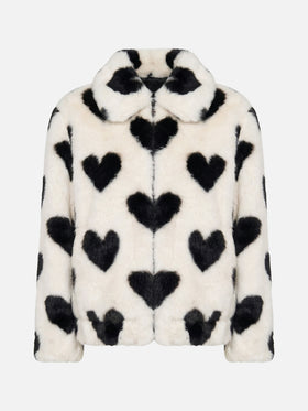 Aveline faux fur jacket with heart print