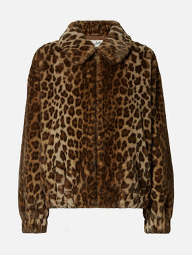 Chaqueta Aveline de pelo sintético con estampado de leopardo 