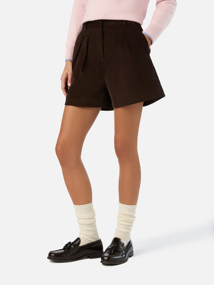 Short en velours côtelé de coton Aya marron foncé 