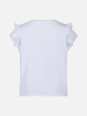 Girl cotton t-shirt with flounce and embroidery - MC2 Saint Barth