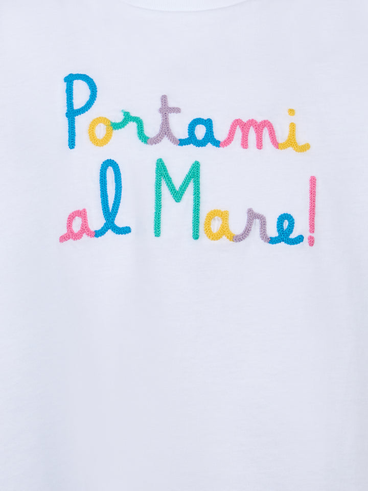 Girl cotton t-shirt with flounce and embroidery - MC2 Saint Barth