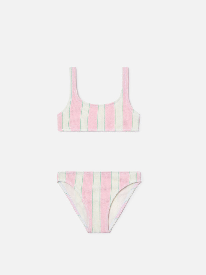 Bikini Baker in tessuto crinkle a righe rosa e panna