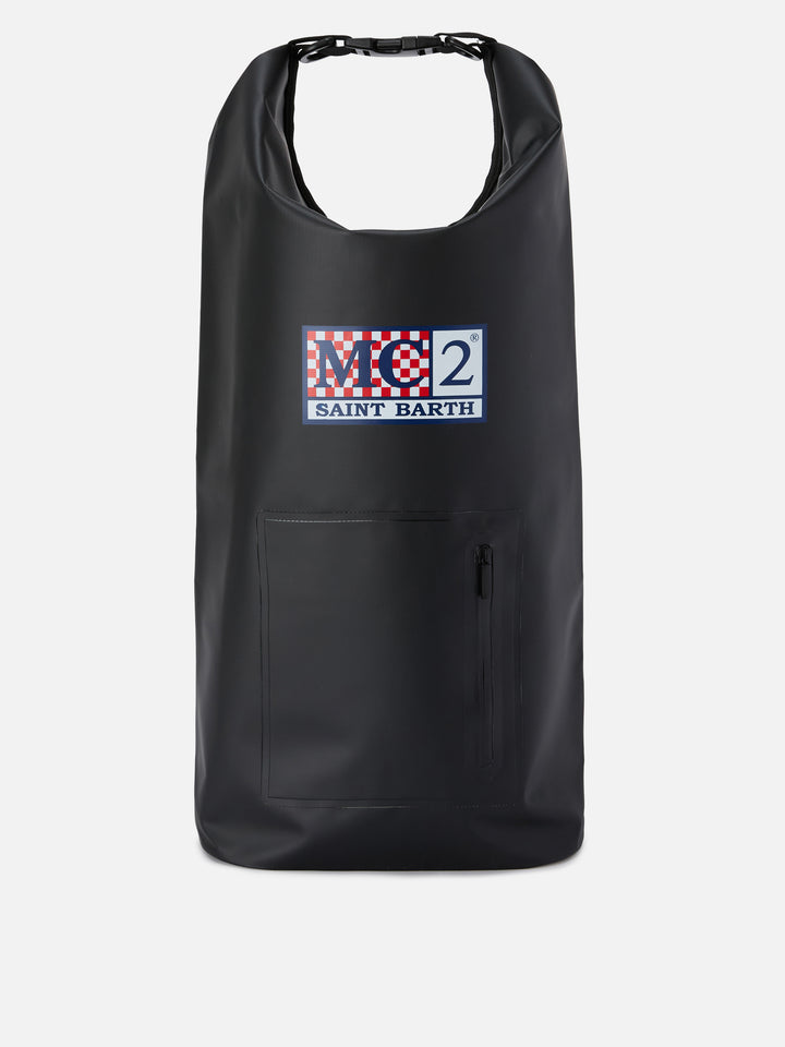 Zaino Backpack Aqua in PVC nero tinta unita con logo stampato
