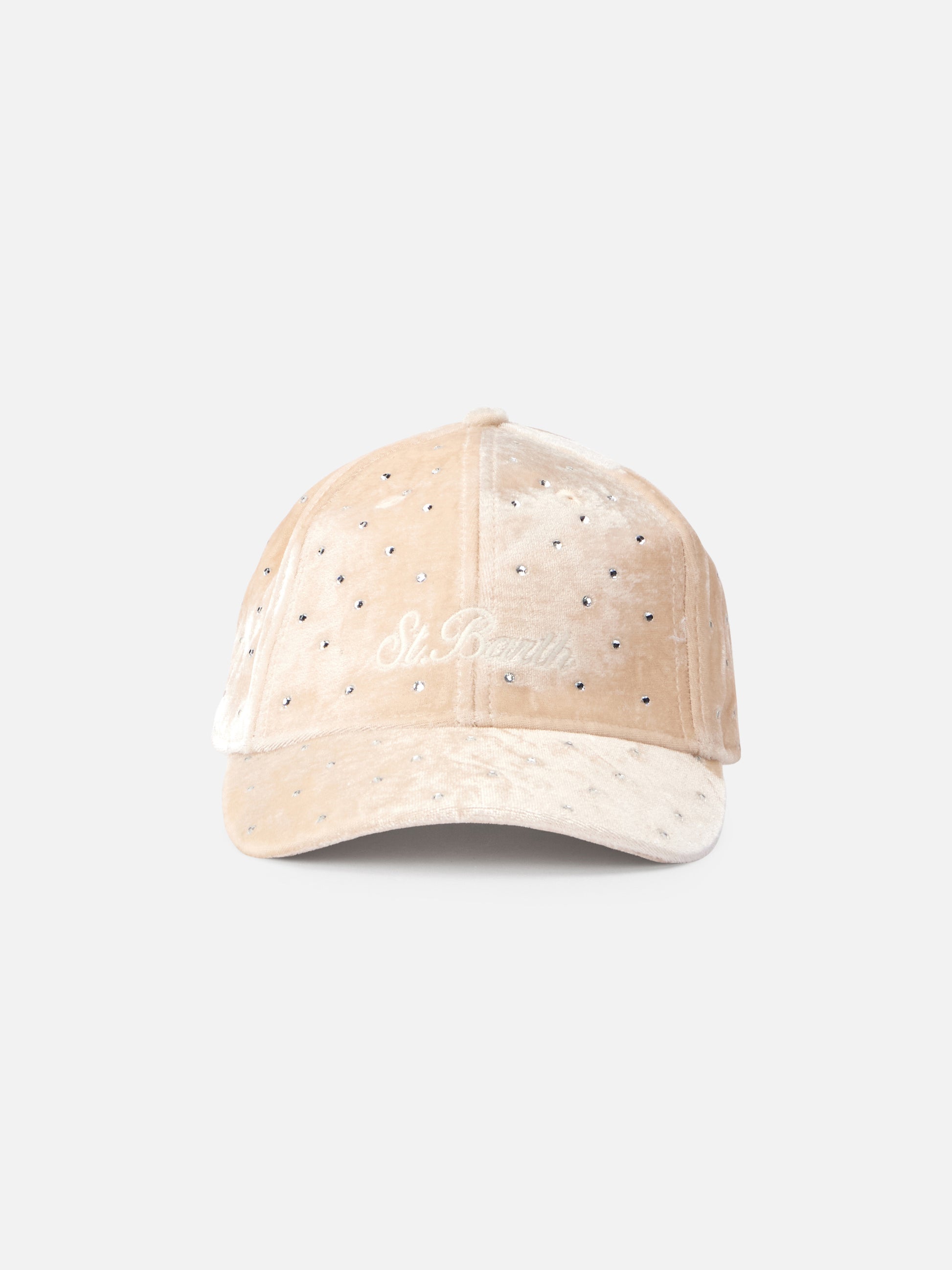 Beige velvet ball cap Baseball with rhinestones embellishment - MC2 Saint Barth