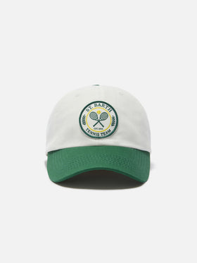 Gorra de béisbol con visera en algodón blanco y verde con parche Tennis Team 