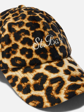 Baseballkappe aus Samt mit Leopardenmuster