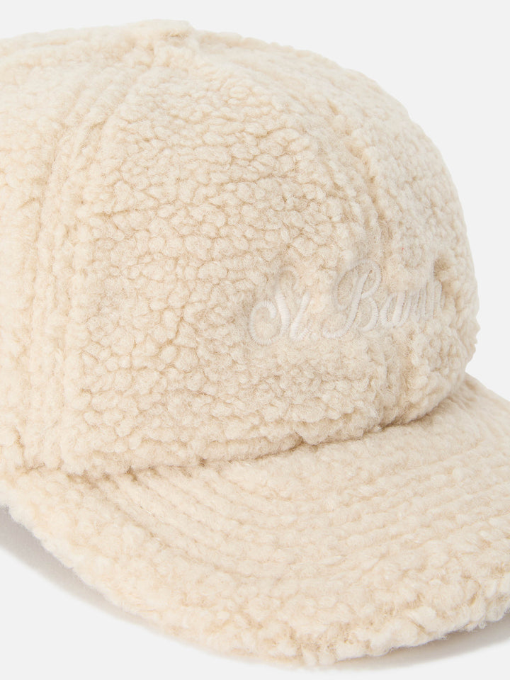 Cappello Baseball beige in tessuto teddy con ricamo logo