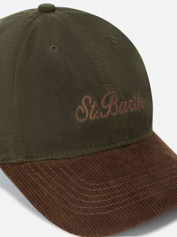 Military green Baseball waxed corduroy cap with logo embroidery