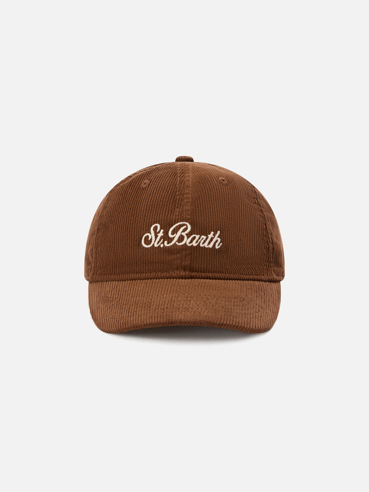 Casquette en velours côtelé Beige Baseball avec logo brodé 
