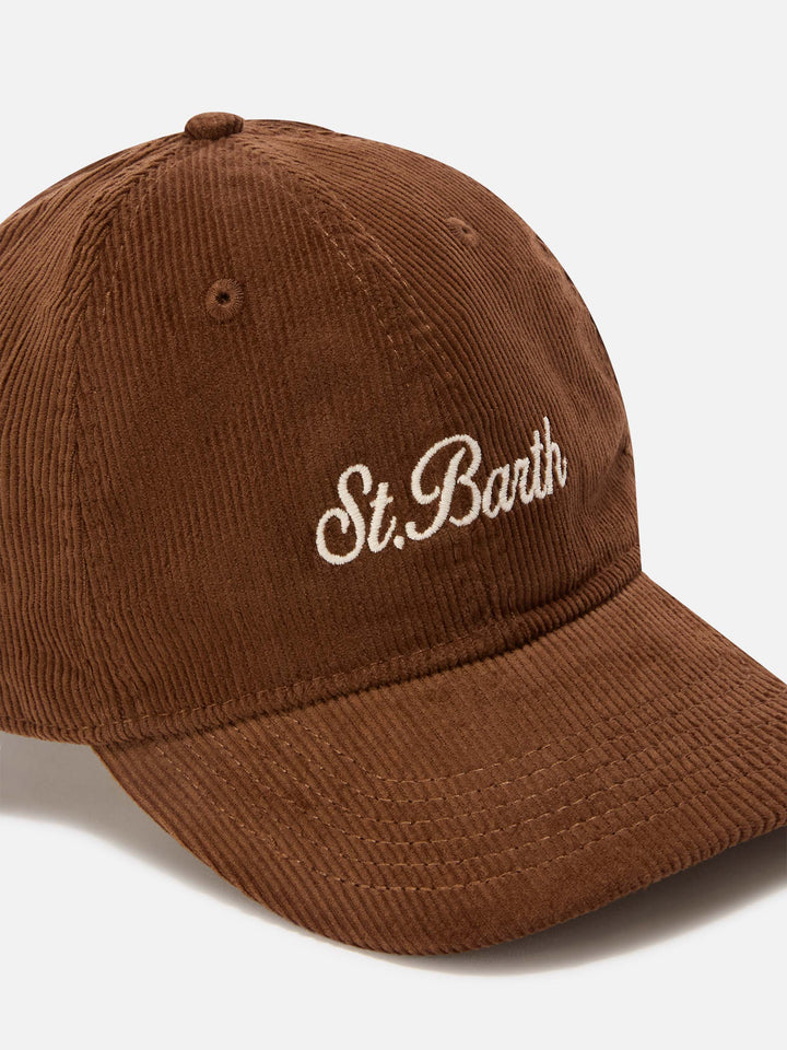 Casquette en velours côtelé Beige Baseball avec logo brodé 
