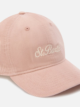 Cappello Baseball rosa in velluto a coste con ricamo logo