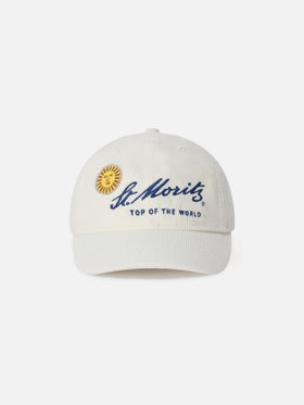 Cappello Baseball off white in velluto a coste con ricamo St. Moritz | Special edition