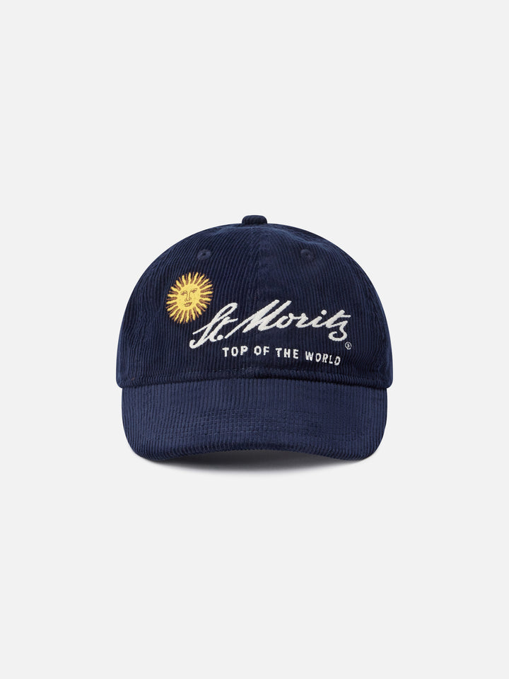 Navy blue Baseball corduroy cap with St. Moritz embroidery | Special edition