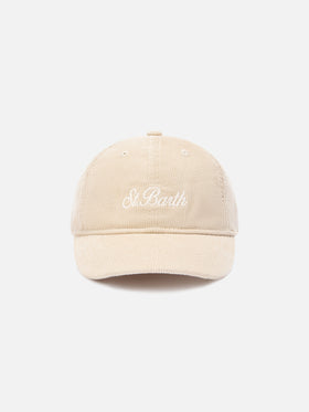 Beige Baseball corduroy cap with logo embroidery