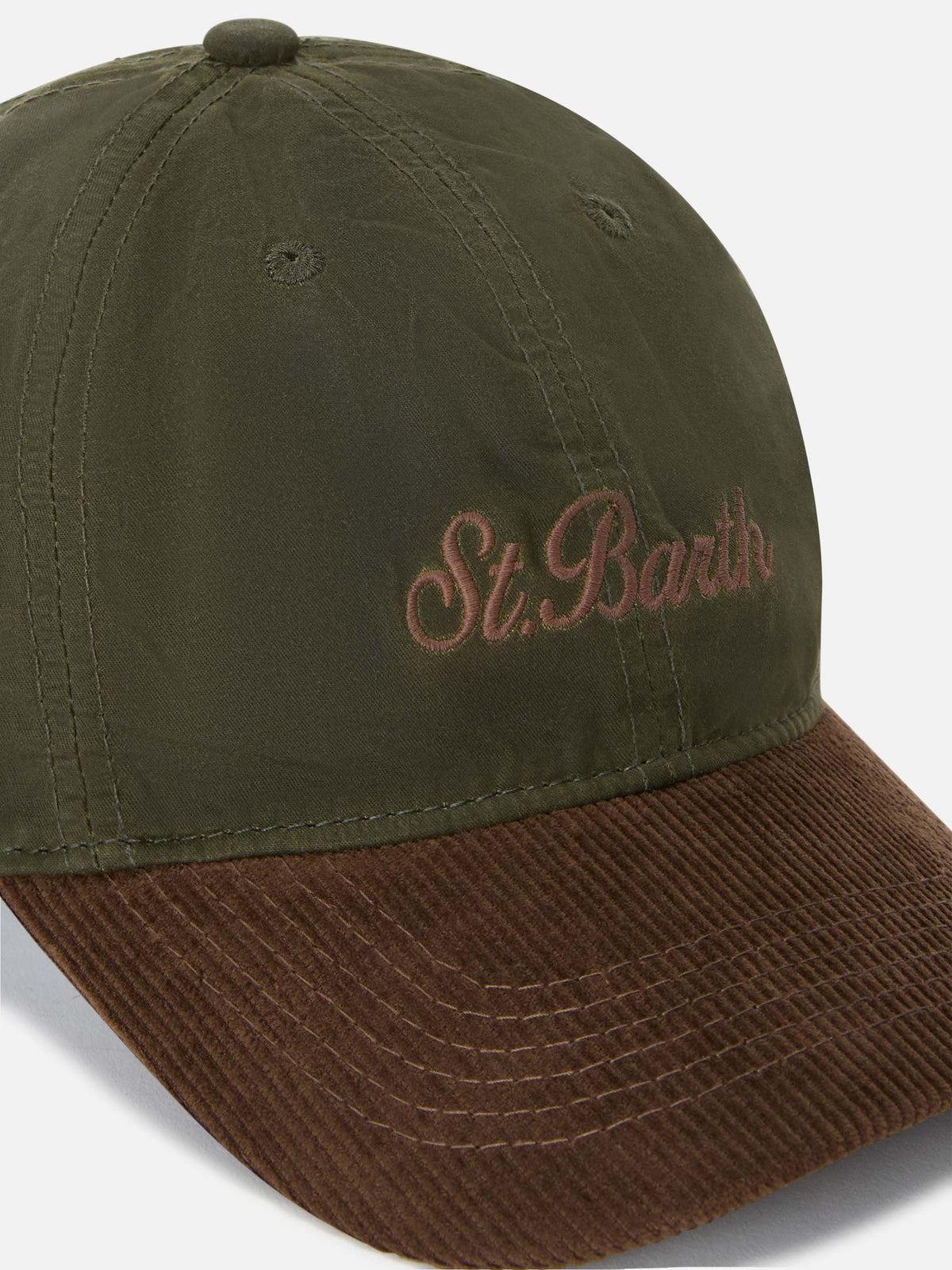 Military green Baseball waxed corduroy cap with logo embroidery