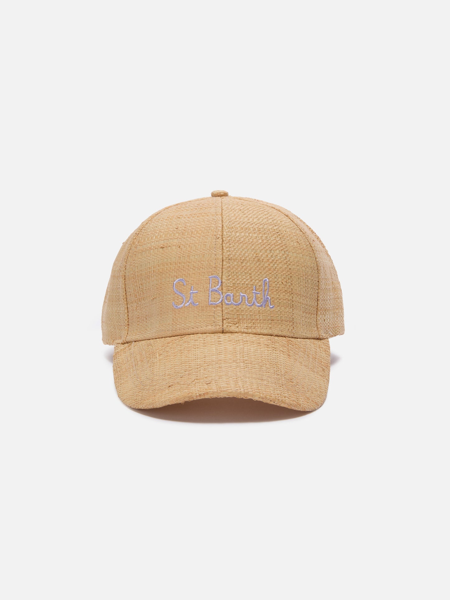 Cappellino da baseball in raffia beige con ricamo St. Barth